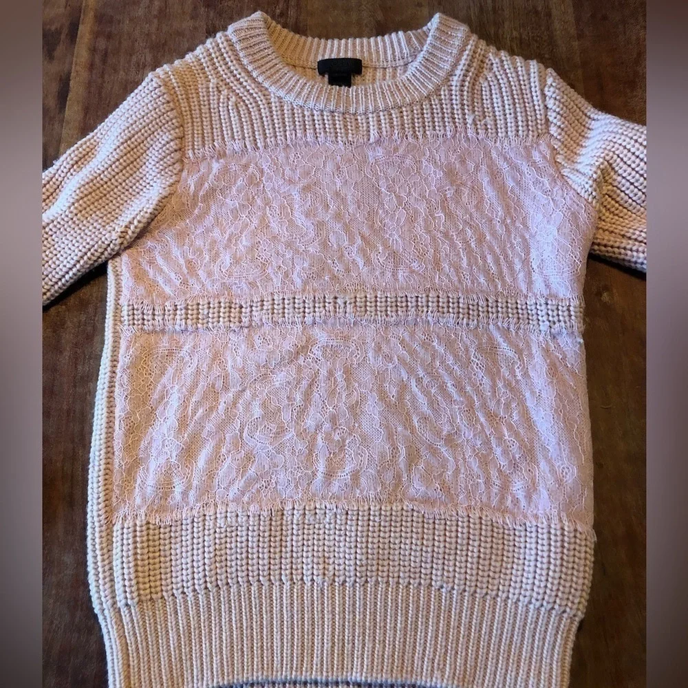 J. Crew Lace Stripe Crewneck Wool Sweater